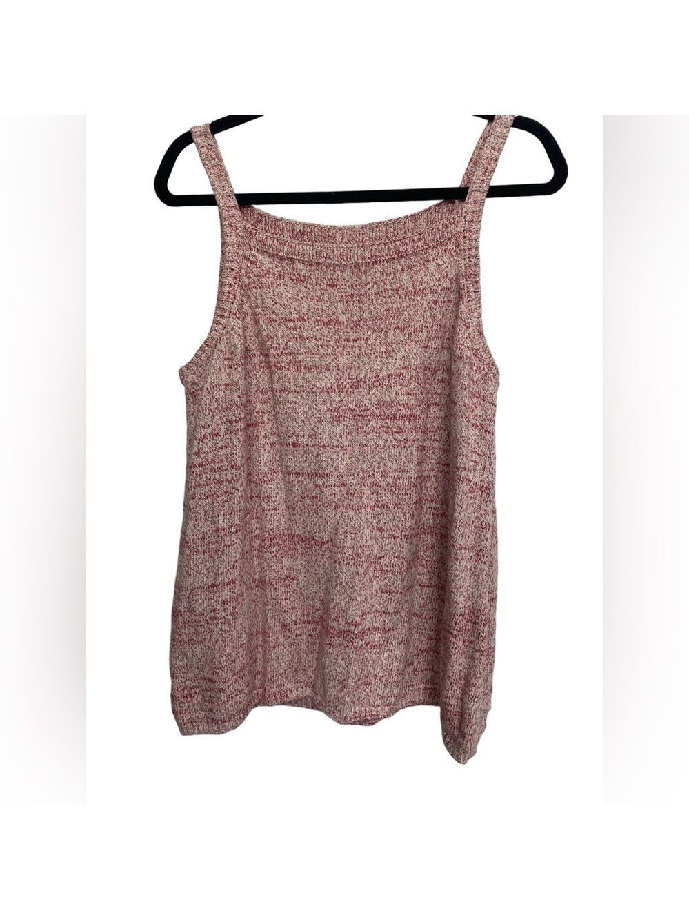 LOFT Cotton Linen Blend Space Dye Knit Sweater Tank Top Pink White Large